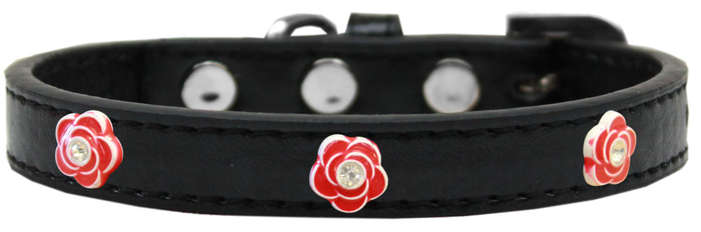 Red Rose Widget Dog Collar Black Size 10